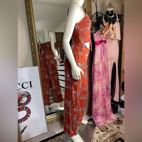Derek Heart Jumpsuit Ruched Rust Floral Adjustable Pantsuit w Adjustable Top 🆕 - Picture 3 of 12
